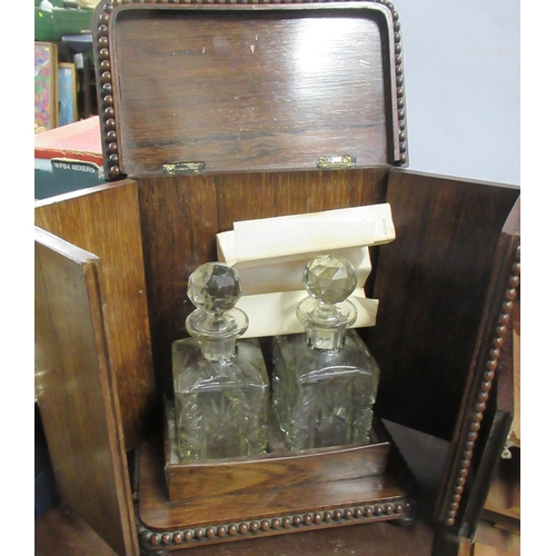 227 - A Victorian decanter box, containing a pair of square glass decanter, together with a cigar box, a b... 