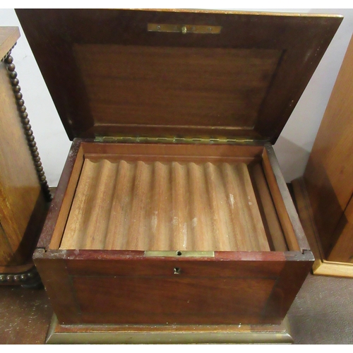 227 - A Victorian decanter box, containing a pair of square glass decanter, together with a cigar box, a b... 