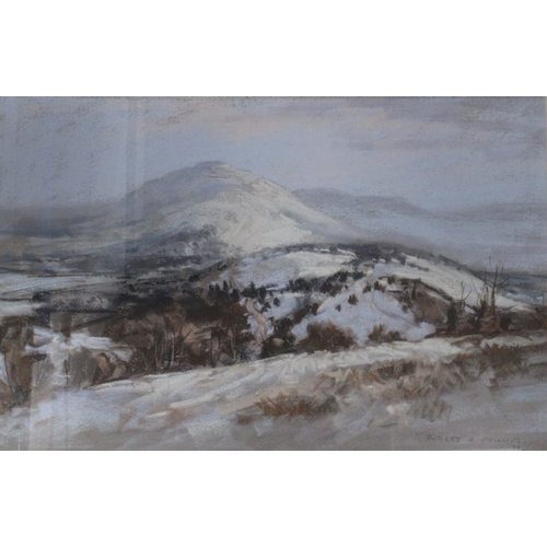 247 - Aubrey Phillips, pastel, Snowy Malvern Hills, 13ins x 20ins