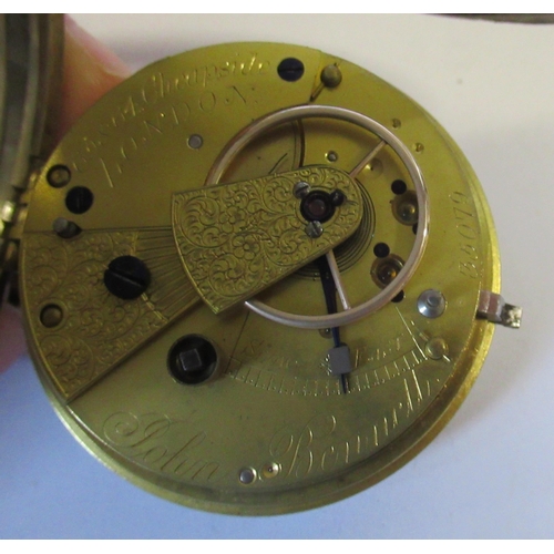 258 - A 19th century silver pair case pocket watch, with inscription for the Harvey family who sailed to B... 