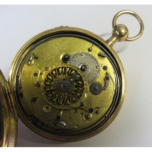 260 - An 18K gold open face pocket watch, with striking movement and repeater, total weight 92.3g