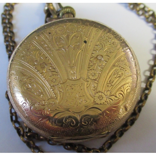 261 - A 14K cased gold cased ladies open face pocket watch, weight 46g, together with gold plated watch ch... 