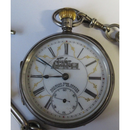 262 - A Railroad Time Keeper Specially Adjusted, a silver cased open face pocket watch, with subsidiary di... 