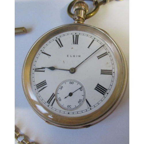 263 - An Elgin gold plated open face pocket watch, with watch chain