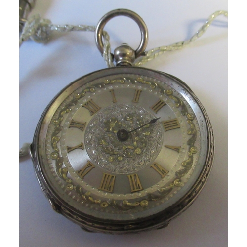 265 - A silver hunter pocket watch, with chain, together with a ladies silver cased open face pocket watch