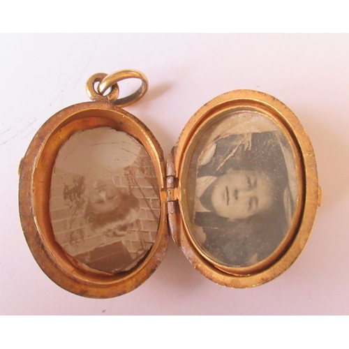 269 - A Victorian yellow metal locket, set with split pearls and rubies, together with a Niello work locke... 