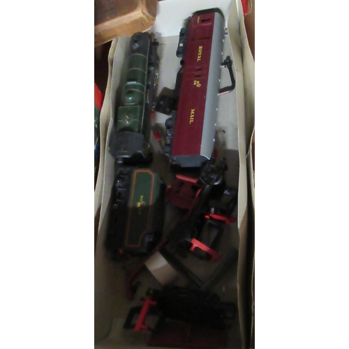 320 - Two boxes of Tri-ang Hornby train items, track, rolling stock, together with Vanguards car etc