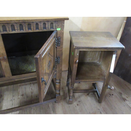 37 - A 20th century oak cabinet, fitted with a pair of cupboard doors, with carved decoration, 36ins x 16... 