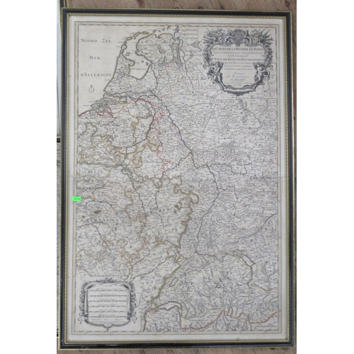 406 - An Antique French map, Le Cours de la Riviere du Rhein after Le Dauphin, 35ins x 23.5ins, together w... 