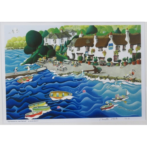 407 - Nanette Martin, four colour prints, three views of Falmouth and a view of Cornwall, 11ins x 16ins