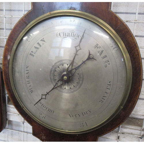 354 - A 19th century mahogany banjo barometer, together with a stick barometer