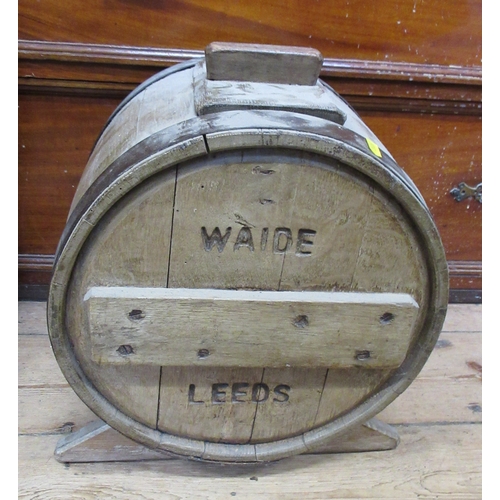 389 - A Waide Leeds coopered butter churn, on stand, height 15ins