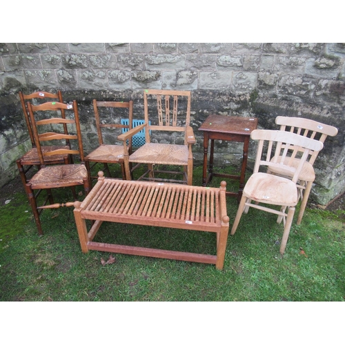 98 - A collection of furniture to include chairs, Arts and Crafts style armchair, table etc