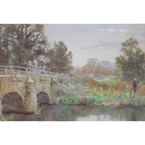 111 - An English school watercolour, rural scene with bridge, 9ins x 13.5ins