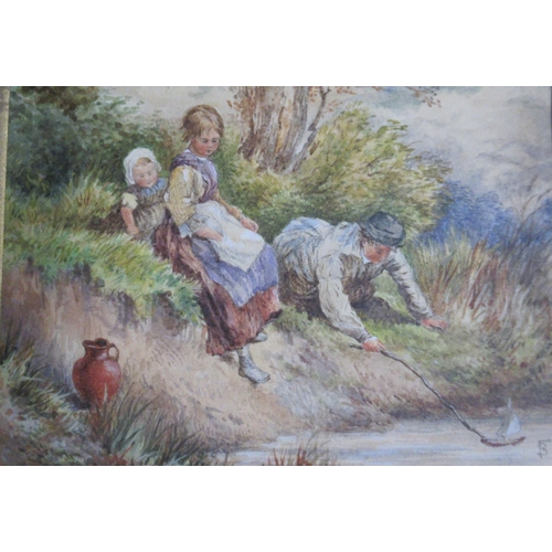 116 - In the manner of Birkett Foster, pair of watercolours, Children at Play, monogrammed FB, 5ins x 7ins