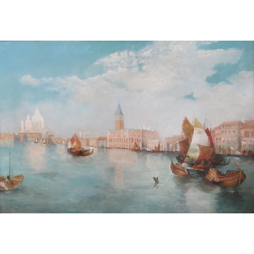 146 - Attributed to Pollentine, oil on canvas, Venetian canal scene, indistinctly signed, 22ins x 33ins