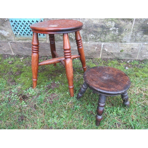 15 - A milking stool together with another stool with carved decoration