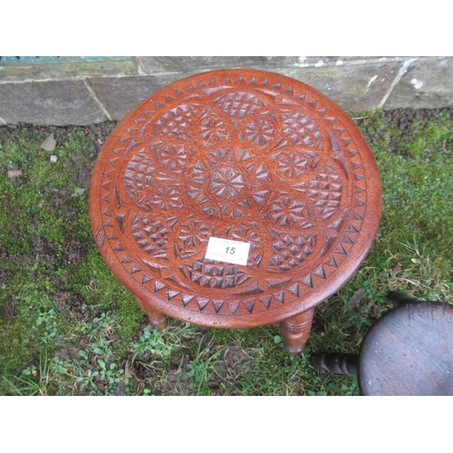 15 - A milking stool together with another stool with carved decoration