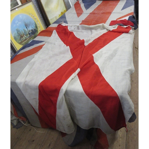 151 - A collection of vintage flags, to include Union Jacks, the largest example 62ins x 112ins