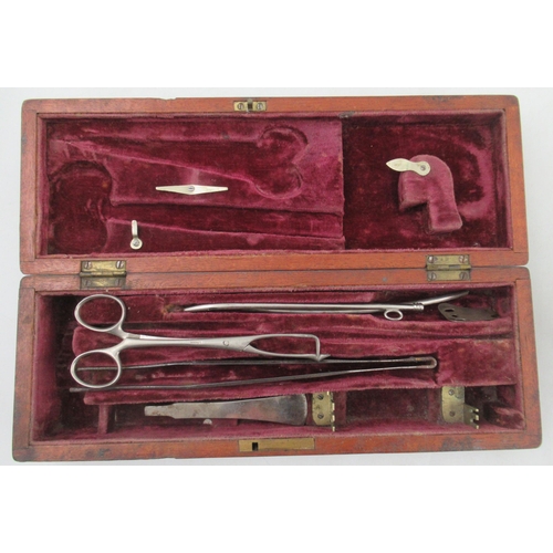 161 - A Victorian John Weiss & Son, London brass bound mahogany cased Surgeon’s Set, including scalpels, s... 