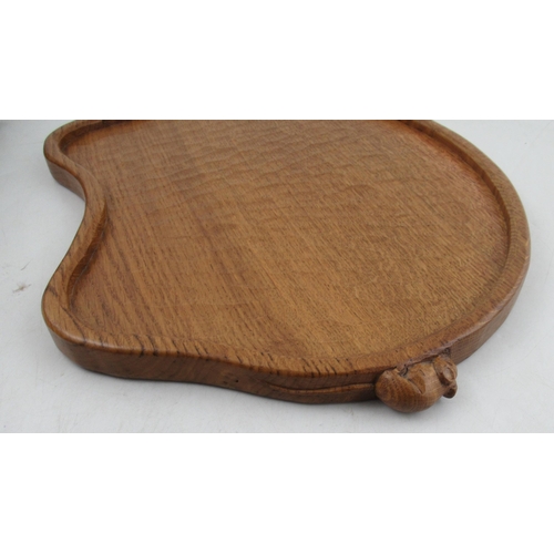 184 - A Robert Thompson Mouseman kidney shaped serving tray, with adzed base, width 19ins