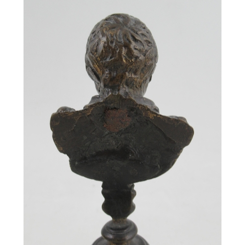 188 - An Antique bust, of neo classical figure, raised on a turned bronze pedestal, height 7.5ins