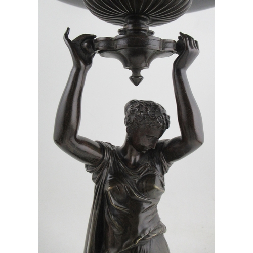 212 - A 19th century patinated bronze figural tazza , by Jean Jules Salmson, height 19ins