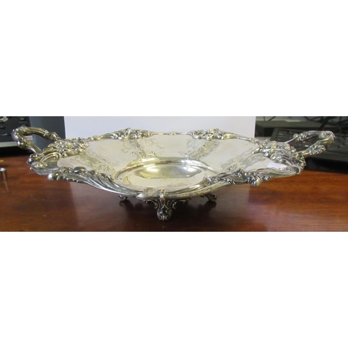 241 - A Victorian silver pedestal dish, with embossed pierced edge and engraved with scrolls and flowers, ... 