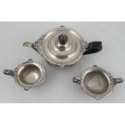 249 - A silver three piece tea set, with gadrooned edge and lower body, weight 18oz all in