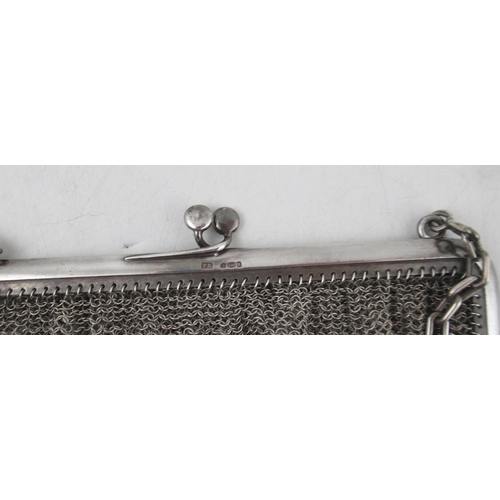 258 - A silver card case, with chain and engraved with initials, together with a silver purse, weight 8oz