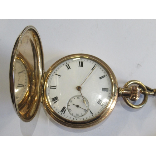 277 - A gilt metal hunter pocket watch, the enamel dial with Roman numerals and subsidiary seconds dial, c... 