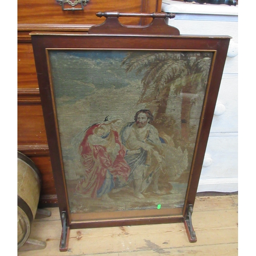 28 - A mahogany fire screen, with tapestry panel