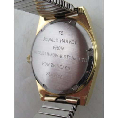 286 - A gentleman's gold plated Omega wrist watch, with champagne dial, day and date adjust, inscribed wit... 