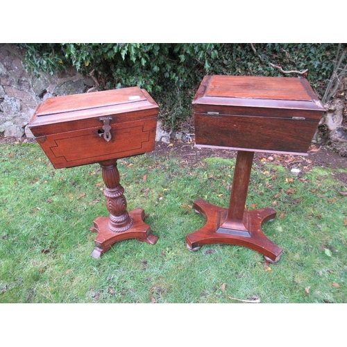 31 - A 19th century rosewood tea caddy on stand together with a mahogany example