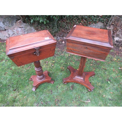 31 - A 19th century rosewood tea caddy on stand together with a mahogany example