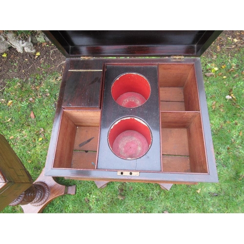 31 - A 19th century rosewood tea caddy on stand together with a mahogany example