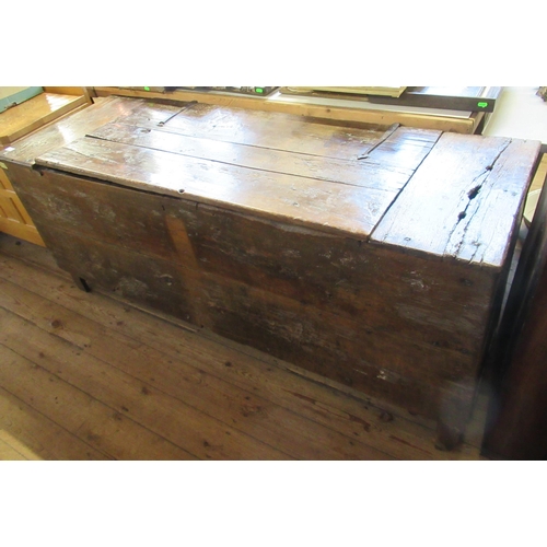 35 - A large antique oak coffer, width 70ins, depth 25ins, height 30ins