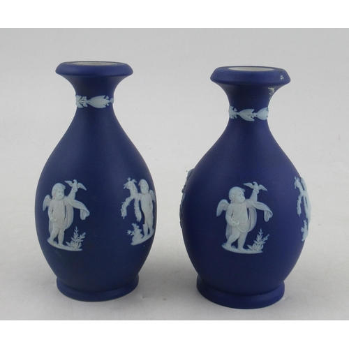 356 - A pair of Wedgwood Blue Jasper club shaped vases, height 5ins