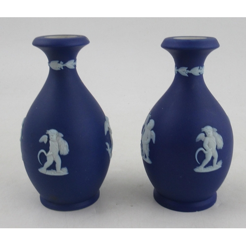 356 - A pair of Wedgwood Blue Jasper club shaped vases, height 5ins