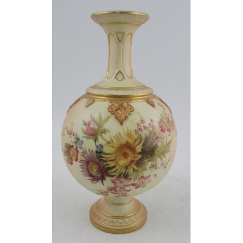 490 - A Royal Worcester globular shaped vase, decorated with fruit to a blush ivory ground, shape No, 1851... 