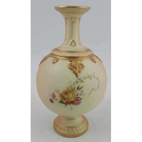 490 - A Royal Worcester globular shaped vase, decorated with fruit to a blush ivory ground, shape No, 1851... 