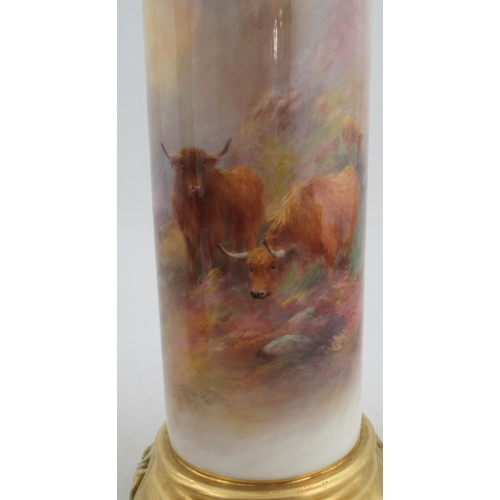 500 - A pair of Royal Worcester spill vase, finely painted with Highland cattle by John Stinton, raised on... 