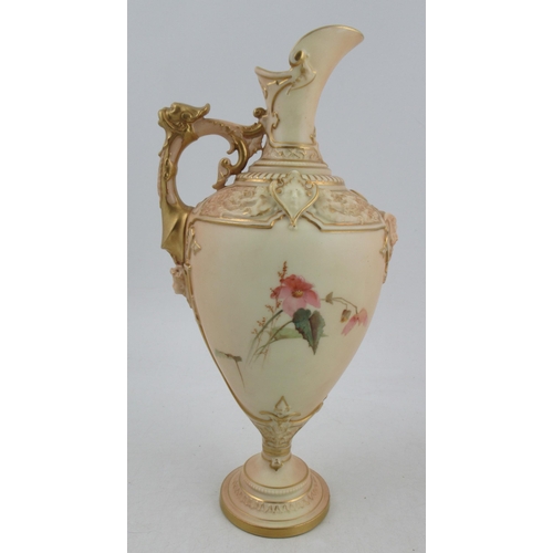 505 - A Royal Worcester blush ivory pedestal ewer, decorated with field flowers and poppies, attributed to... 