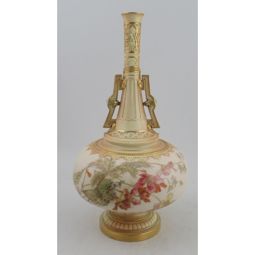 506 - A Royal Worcester blush and gilded ivory vase, decorated with shot silk field flowers by Raby, with ... 