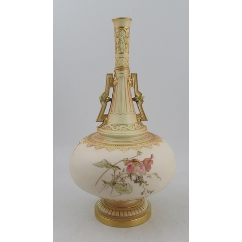 506 - A Royal Worcester blush and gilded ivory vase, decorated with shot silk field flowers by Raby, with ... 