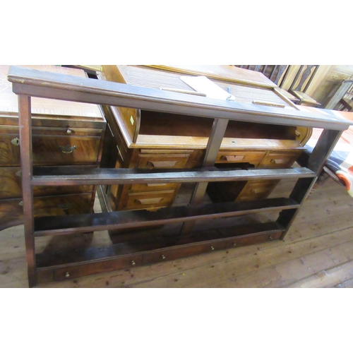 57 - An antique oak plate rack, height 42ins, width 77ins, depth 6.5ins