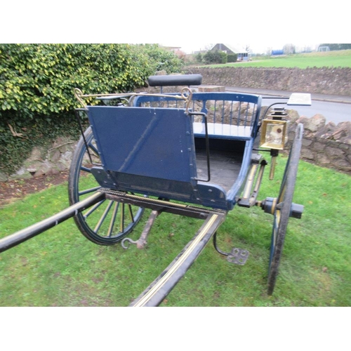 69 - A Victorian style Horse Trap decorated in blue and yellows having coaching lamps to each side, the c... 