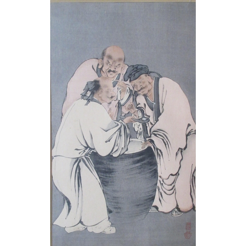 78 - A Japanese print, The Vinegar Tasters, 14.5ins x 8.75ins