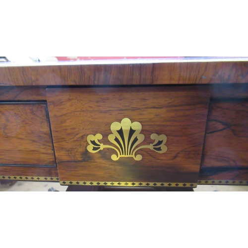 8 - A Regency rosewood sofa table, with brass stringing, fitted with two frieze drawers, with central br... 