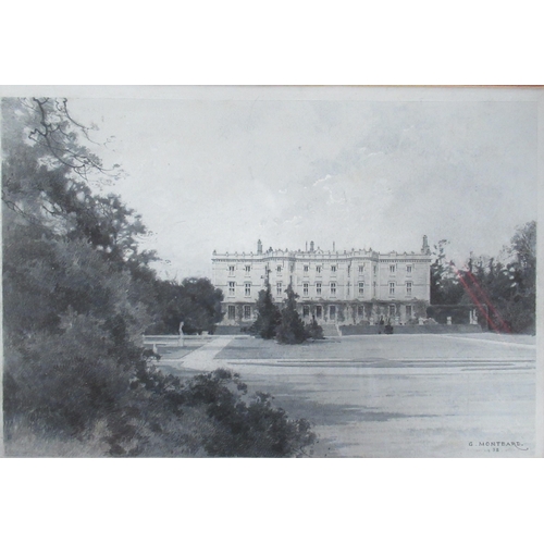 99 - G Montbard, two monochrome watercolours, country house views, 14.5ins x 10.5ins and 10.5ins x 14.5in... 